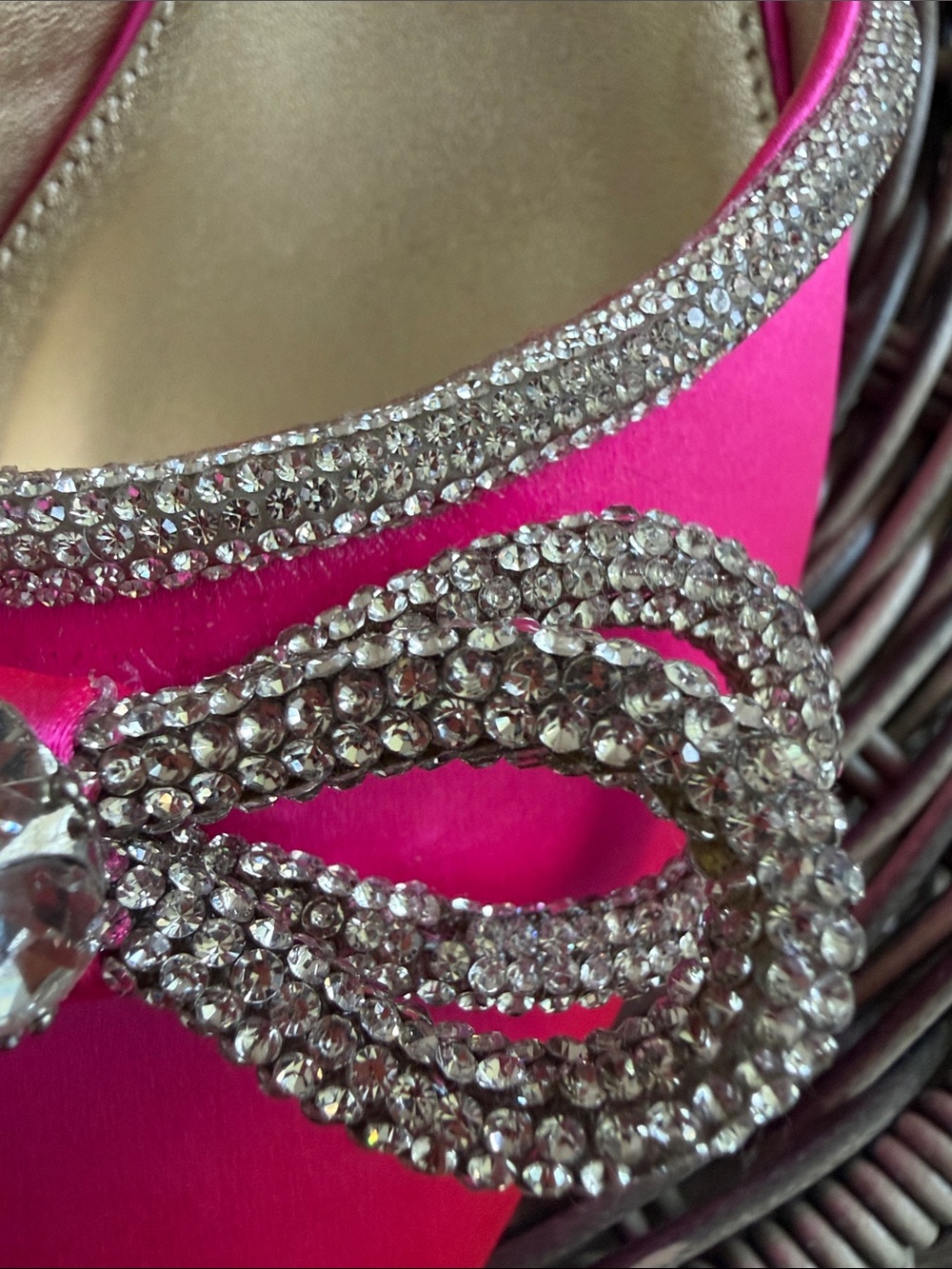 Lilly Pulitzer Hot Pink Satin Slingback Heels with Crystal Bow - Picture 11 of 12